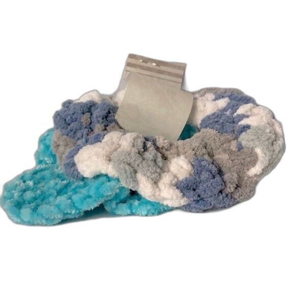 Fuzzy Chenille Scrunchies Camouflage Camo Blue Gray White and Teal NEW Set of 2 - Picture 1 of 8